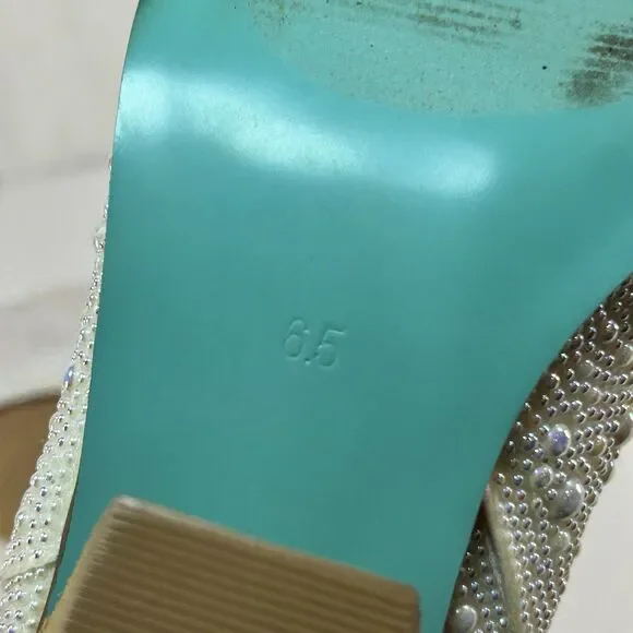 Betsey Johnson Emory Pearl Rhinestone Western Cowboy Boot Bridal Blue Sole 6.5 - Picture 6 of 8